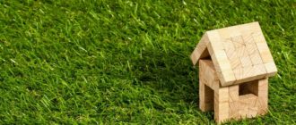 игрушечный деревянный домик на зеленом газоне